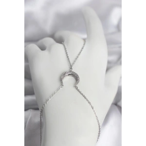 Mey İthalat® Pirinç Gümüş Renk Hilal Model Zirkon Taşlı Kadın Şahmeran