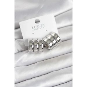 Mey İthalat® Pirinç Gümüş Renk Üçlü Görünüm Kadın Küpe