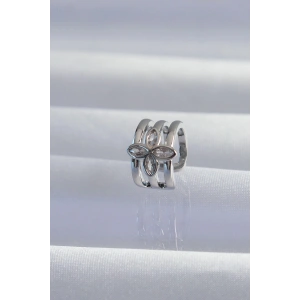Mey İthalat® Pirinç Gümüş Renk Yonca Earcuff Küpe