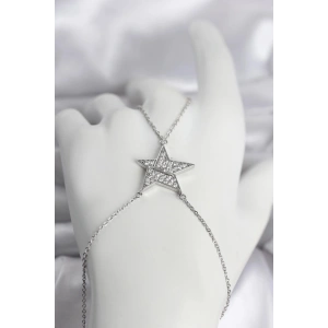 Mey İthalat® Pirinç Gümüş Renk Zirkon Taşlı Yıldız Model Kadın Şahmeran