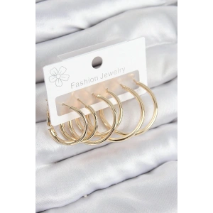 Mey İthalat® Pirinç Halka Model Gold Renk Kadın Set Küpe