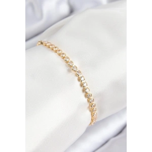Mey İthalat® Pirinç Zirkon Taşlı Sıralı Model Gold Renk Asansörlü Kadın Bileklik