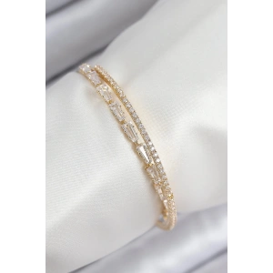 Mey İthalat® Pirinç Zirkon Taşlı Su Yolu Model Gold Renk Kadın Bileklik