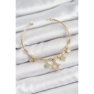 Mey İthalat® Pirinç Zirkon Taşlı Yıldız Model Gold Renk Charm Bileklik