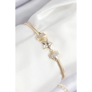 Mey İthalat® Pirinç Zirkon Taşlı Yıldız Model Gold Renk Kadın Bileklik