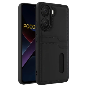 Mey İthalat®   Poco X7 Pro Kılıf Sara Kartvizitli Deri Kılıf - Siyah
