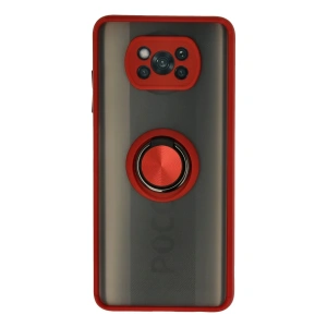 Mey İthalat®   Pocophone X3 Kılıf Montreal Yüzüklü Silikon Kapak - Kırmızı