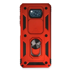 Mey İthalat®   Pocophone X3 Kılıf Pars Lens Yüzüklü Silikon - Kırmızı