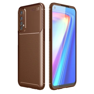Mey İthalat® Realme 7 Kılıf Auto Focus Karbon Kapak - Kahverengi