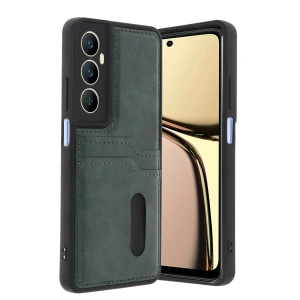 Mey İthalat®  Realme C65 Sara Kartvizitli Deri Kılıf - Yeşil