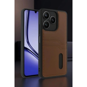 Mey İthalat®  Realme Note 50 4G Kılıf Sara Kartvizitli Deri Kılıf - Taba