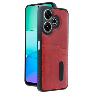 Mey İthalat®   Redmi 13 4G Kılıf Sara Kartvizitli Deri Kılıf - Kırmızı