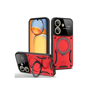 Mey İthalat®   Redmi 13C Kılıf Joy Lens Standlı Kapak - Kırmızı
