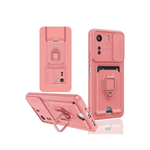 Mey İthalat®   Redmi 13C Kılıf Zuma Kartvizitli Yüzüklü Silikon - Pembe
