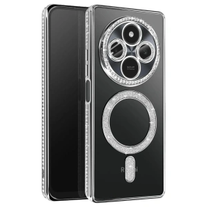 Mey İthalat®   Redmi 14C Joke Simli Magneticsafe Kılıf - Gümüş