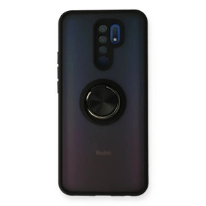Mey İthalat®   Redmi 9 Kılıf Montreal Yüzüklü Silikon Kapak - Siyah