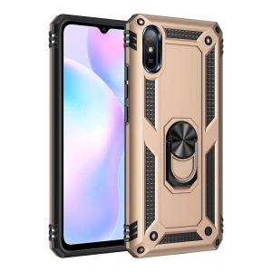 Mey İthalat®   Redmi 9A Kılıf Sofya Yüzüklü Silikon Kapak - Gold