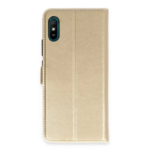 Mey İthalat®   Redmi 9A Kılıf Trend S Plus Kapaklı Kılıf - Gold