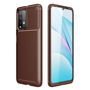 Mey İthalat® Redmi 9T Kılıf Auto Focus Karbon Kapak - Kahverengi