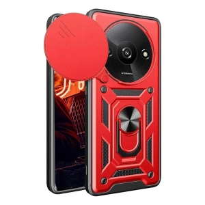 Mey İthalat®   Redmi A3 4G Kılıf Pars Lens Yüzüklü Silikon - Kırmızı