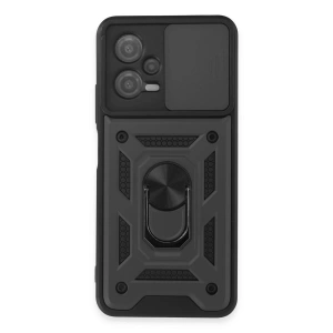 Mey İthalat®   Redmi Note 12 5G Kılıf Pars Lens Yüzüklü Silikon - Siyah