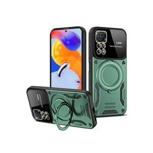 Mey İthalat®   Redmi Note 12 Pro 4G Kılıf Joy Lens Standlı Kapak - Koyu Yeşil