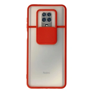 Mey İthalat®   Redmi Note 9 Pro Kılıf Palm Buzlu Kamera Sürgülü Silikon - Kırmızı