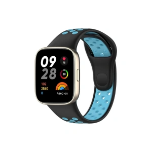 Mey İthalat®   Redmi Watch 3 Spor Delikli Kordon - Siyah-Mavi