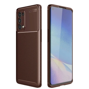 Mey İthalat®   Reno 5 Pro Kılıf Auto Focus Karbon Kapak - Kahverengi