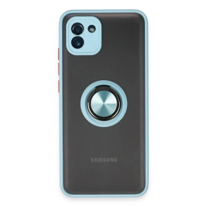 Mey İthalat® Samsung Galaxy A03 Kılıf Montreal Yüzüklü Silikon Kapak - Buz Mavi