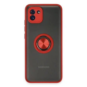 Mey İthalat® Samsung Galaxy A03 Kılıf Montreal Yüzüklü Silikon Kapak - Kırmızı
