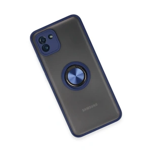 Mey İthalat®  Samsung Galaxy A03 Kılıf Montreal Yüzüklü Silikon Kapak - Lacivert