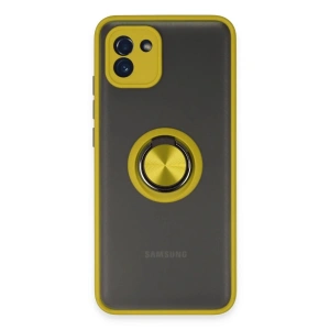Mey İthalat® Samsung Galaxy A03 Kılıf Montreal Yüzüklü Silikon Kapak - Sarı
