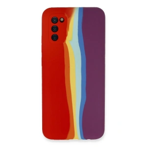 Mey İthalat®  Samsung Galaxy A03S Kılıf Ebruli Lansman Silikon - Kırmızı-Mor