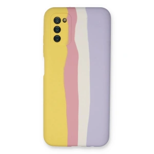 Mey İthalat®  Samsung Galaxy A03S Kılıf Ebruli Lansman Silikon - Sarı-Mavi