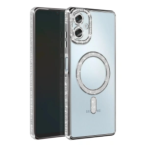 Mey İthalat®  Samsung Galaxy A06 Joke Simli Magneticsafe Kılıf - Gümüş