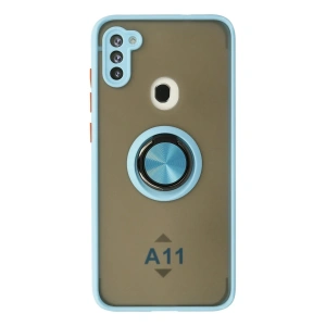 Mey İthalat®  Samsung Galaxy A11 Kılıf Montreal Yüzüklü Silikon Kapak - Buz Mavi