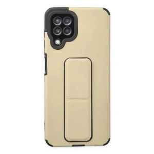Mey İthalat® Samsung Galaxy A22 Kılıf Mega Standlı Silikon - Gold