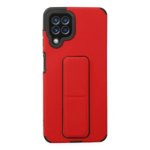 Mey İthalat® Samsung Galaxy A22 Kılıf Mega Standlı Silikon - Kırmızı