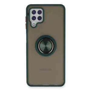 Mey İthalat®  Samsung Galaxy A22 Kılıf Montreal Yüzüklü Silikon Kapak - Yeşil