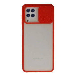 Mey İthalat®  Samsung Galaxy A22 Kılıf Palm Buzlu Kamera Sürgülü Silikon - Kırmızı