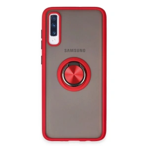 Mey İthalat® Samsung Galaxy A70 Kılıf Montreal Yüzüklü Silikon Kapak - Kırmızı