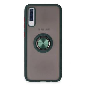 Mey İthalat®  Samsung Galaxy A70 Kılıf Montreal Yüzüklü Silikon Kapak - Yeşil