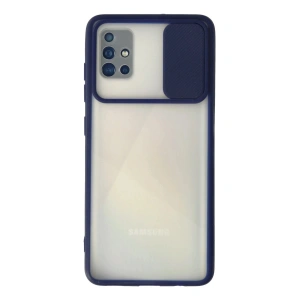Mey İthalat®  Samsung Galaxy A71 Kılıf Palm Buzlu Kamera Sürgülü Silikon - Lacivert