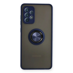Mey İthalat®  Samsung Galaxy A72 Kılıf Montreal Yüzüklü Silikon Kapak - Lacivert