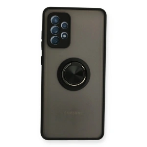 Mey İthalat®  Samsung Galaxy A72 Kılıf Montreal Yüzüklü Silikon Kapak - Siyah