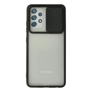Mey İthalat®  Samsung Galaxy A72 Kılıf Palm Buzlu Kamera Sürgülü Silikon - Siyah