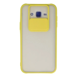 Mey İthalat® Samsung Galaxy J7 Kılıf Palm Buzlu Kamera Sürgülü Silikon - Sarı