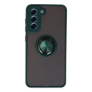 Mey İthalat®  Samsung Galaxy S21 FE Kılıf Montreal Yüzüklü Silikon Kapak - Yeşil