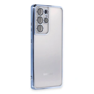 Mey İthalat®  Samsung Galaxy S21 Ultra Kılıf  Lensli Silikon - Açık Mavi